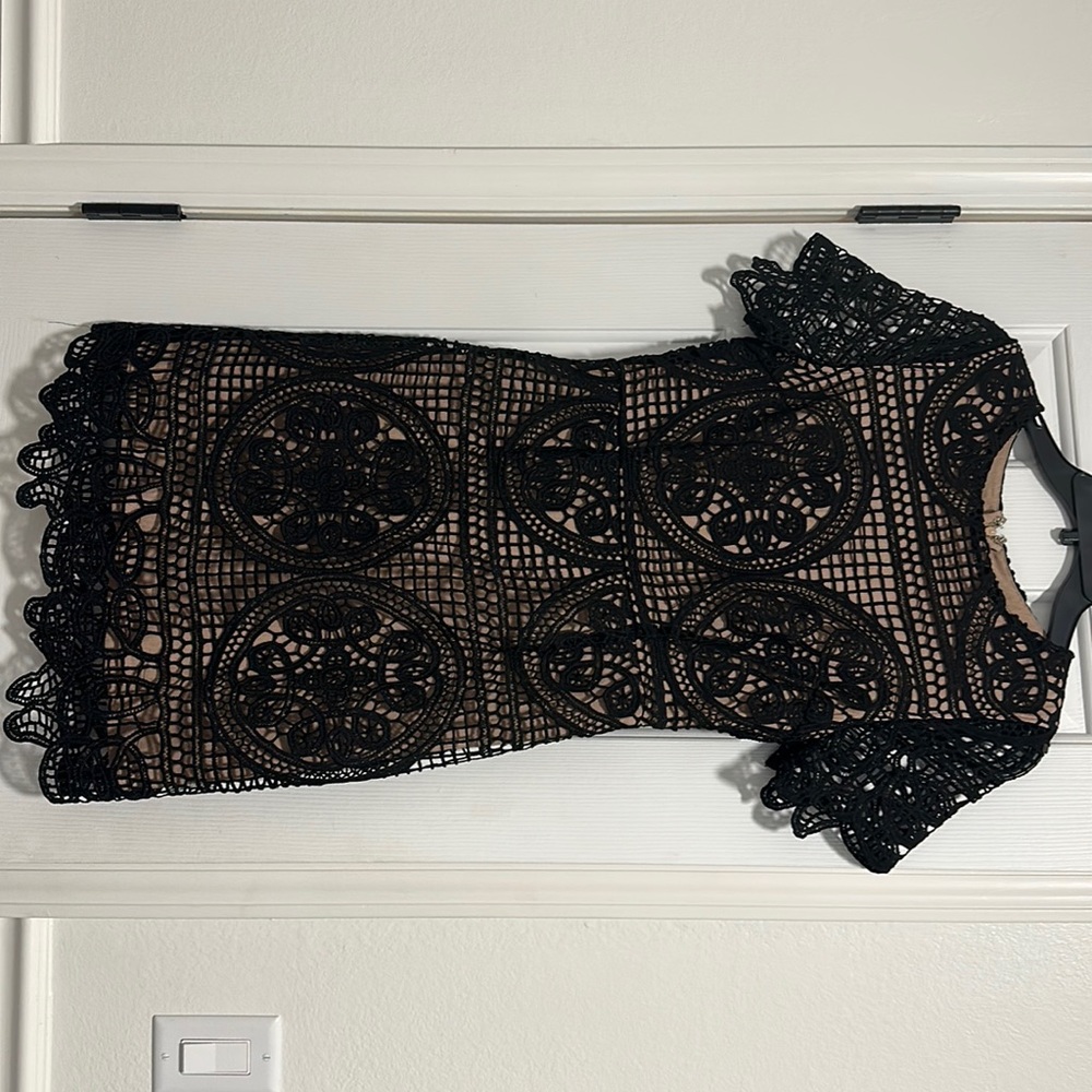 Black and nude lace midi dress.